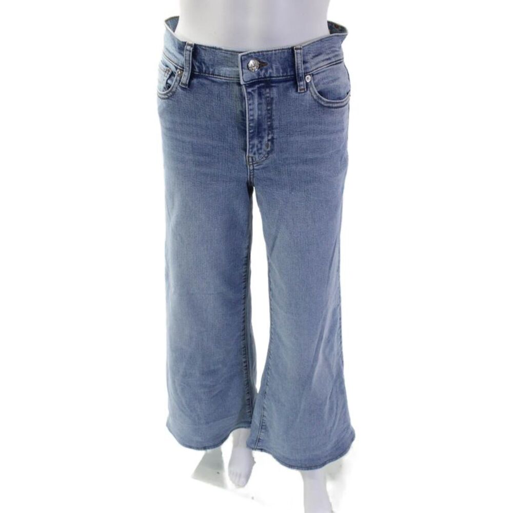 Frame Women Wide-Leg Light Blue Mid Rise Jeans Button Size 25